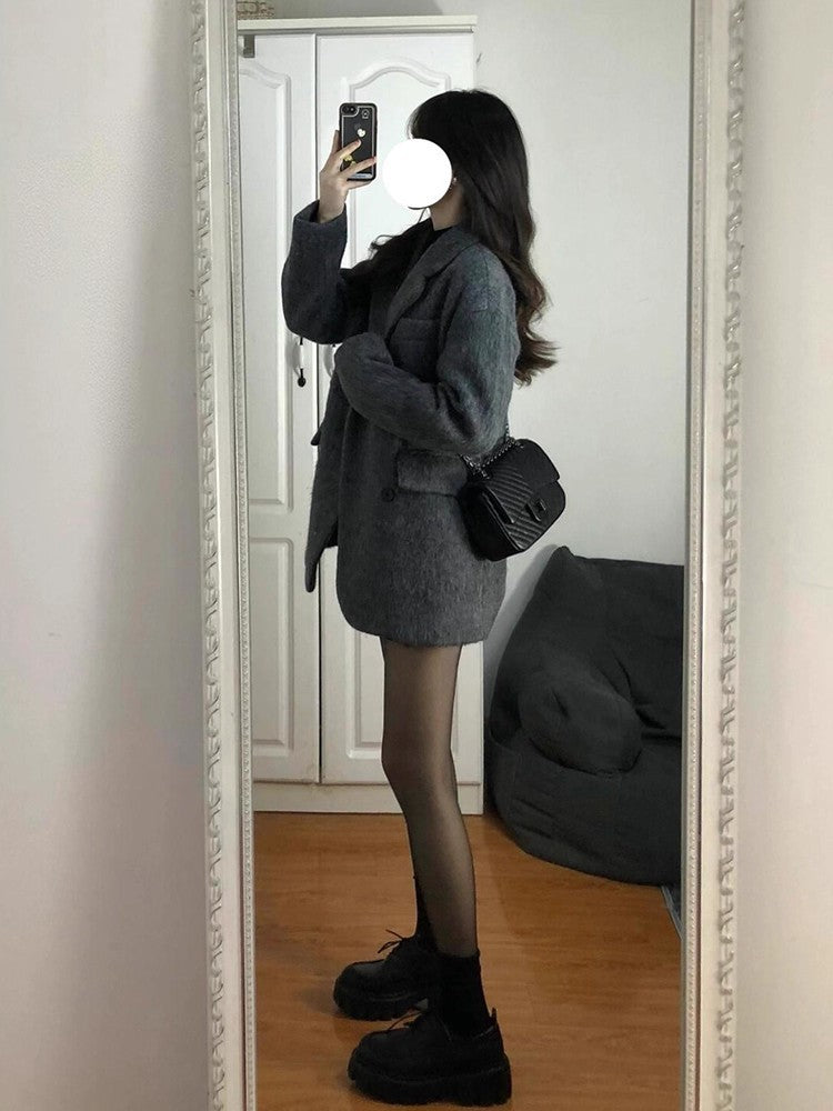 Temperament 2025 New Autumn Winter Women Woolen Suit Thick Coat Korean Style Wool Overcoat Female Office Lady Tops Female Jacket