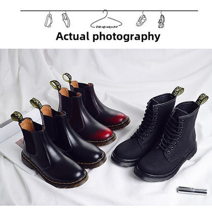 New Unisex Autumn Breathable Leather Ankle Boots Smooth Leather Platform Chelsea Boot for Women Men Platform Boots