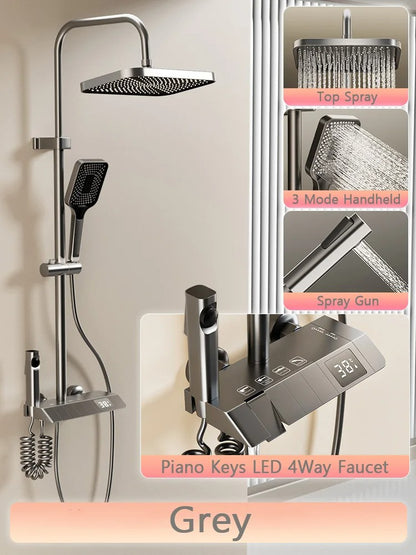 Bathroom Shower Set with LED Display Piano Keys Bath Shower Rain Shower Complete Bathroom Accessories