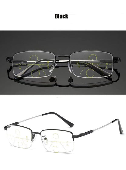 Progressive Men's Eyeglasses Frame Multifocal Reading Glasses Anti Blue Light Eyewear Near Far Sight Glasse escuadras de metal+4