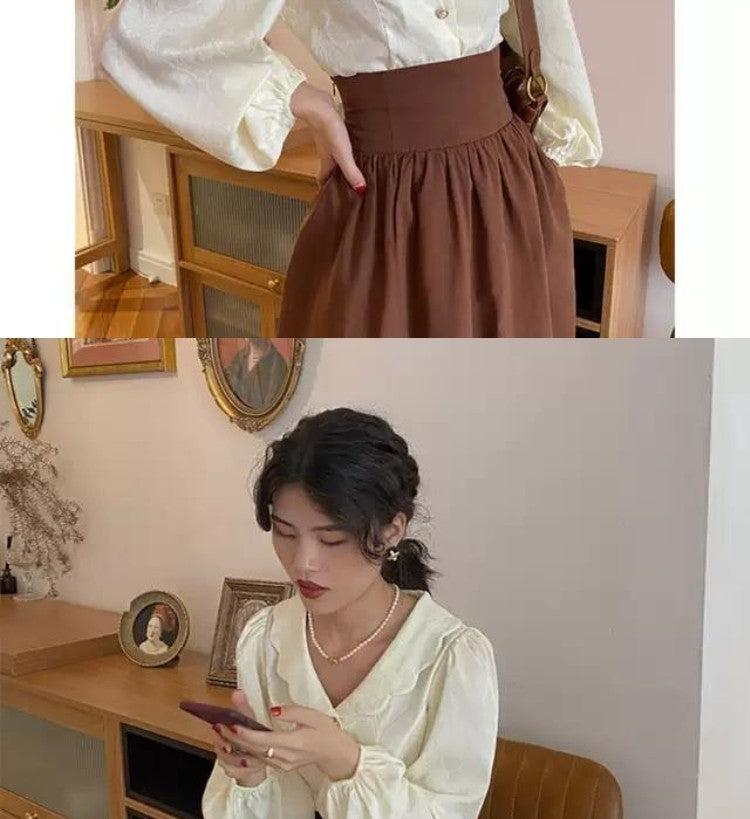 Autumn Outfit Set Women's 2023 New Court Sle Retro irt Versatile Mid-Length A-Line  Skirt for Pear aped Body