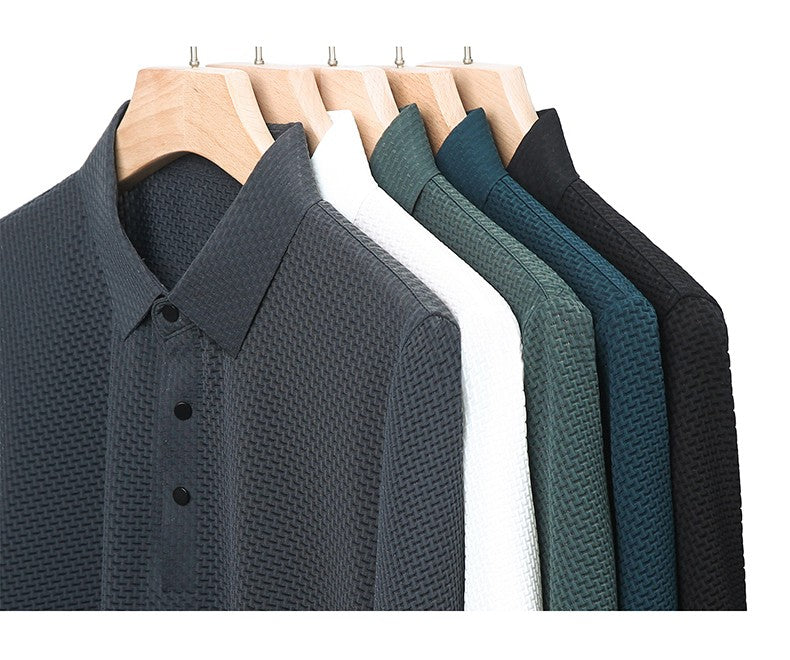 ?High-quality?Asian Sizes Summer New Men's Lop-up Hollow Short-sleeved Polo Shirt Ice Silk Business Casual Sweat-absorbing Top