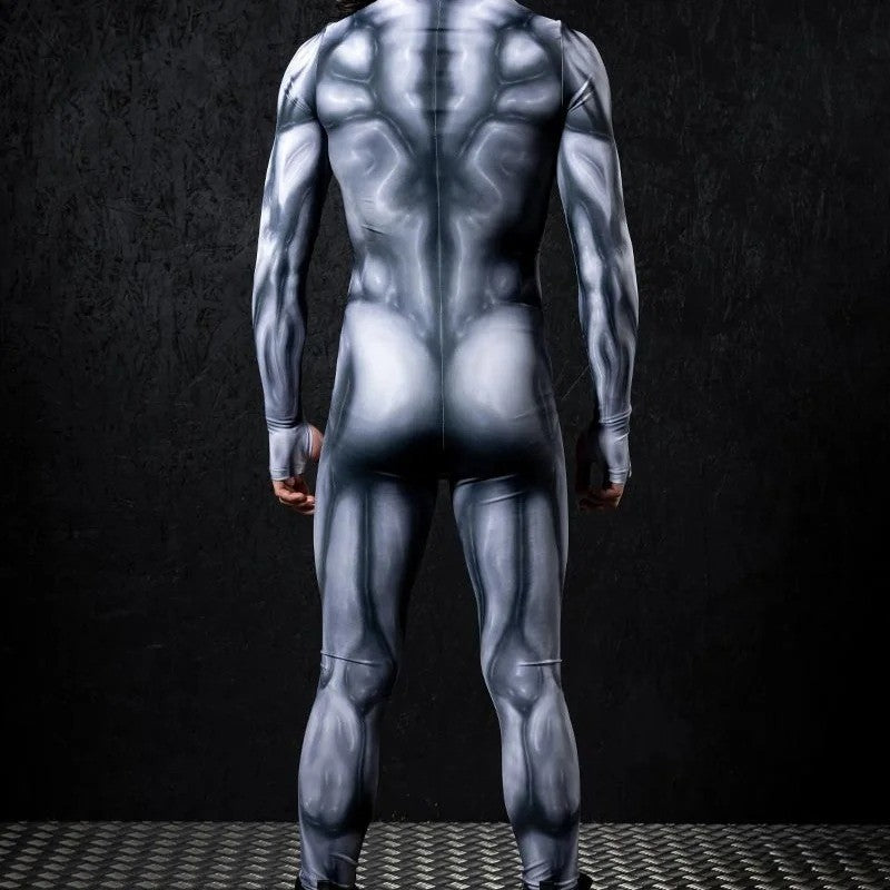 Zawaland Men Mechanical Muscle Punk Zentai Suit Carnival Cosplay Bodysuit Halloween Party Macho Costume Show Festival Jumpsuit