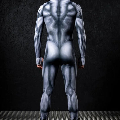 Zawaland Men Mechanical Muscle Punk Zentai Suit Carnival Cosplay Bodysuit Halloween Party Macho Costume Show Festival Jumpsuit