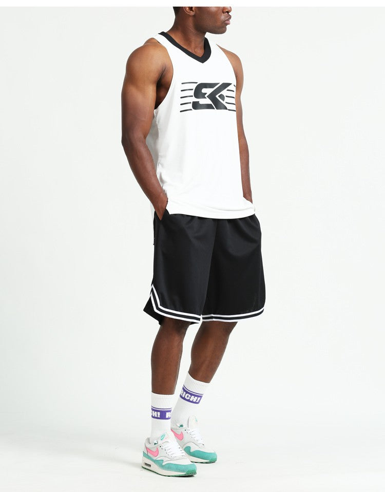 Knee Length Basketball Shorts Men Striped Loose Running Sport Gym Dry Fit Mesh Breathable Fitness Training Workout Bottom Male