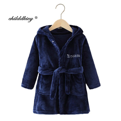 Boy and Girls Flannel Pajamas Robe Autumn and Winter Children Sleepwear Soft Hooded Kids Homewear 2-8 Years