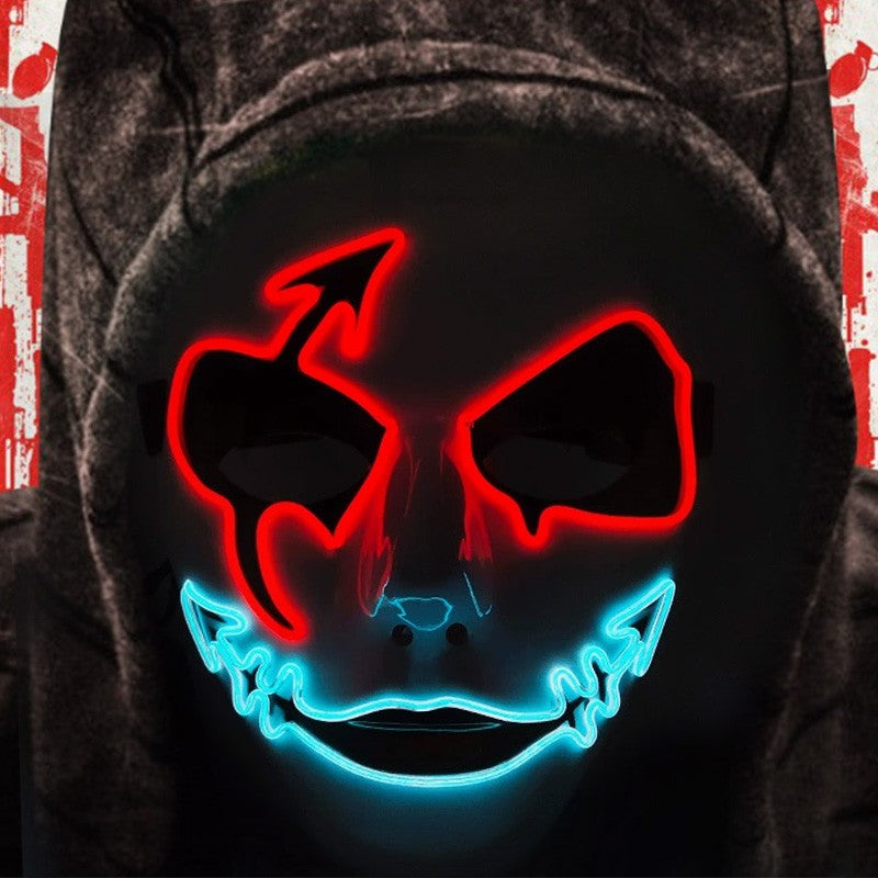 LED Hand-painted Mask Halloween Carnival Masquerade Cosplay Horror Accessory Men's Mask Weird Face Mask Glowing Mascara Disfraz