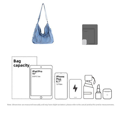 New Denim Shoulder Bag Women Fashion Large Capacity Casual Tote Handle Bag for School Comfortable and Versatile Commute Bag
