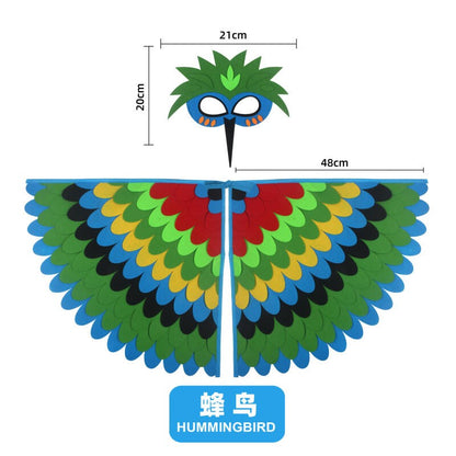 Bird Cosplay Costume Stage Performance Owl Peacock Wings Bird Felt Cape with Mask for Girls Boys Halloween Party Cloak