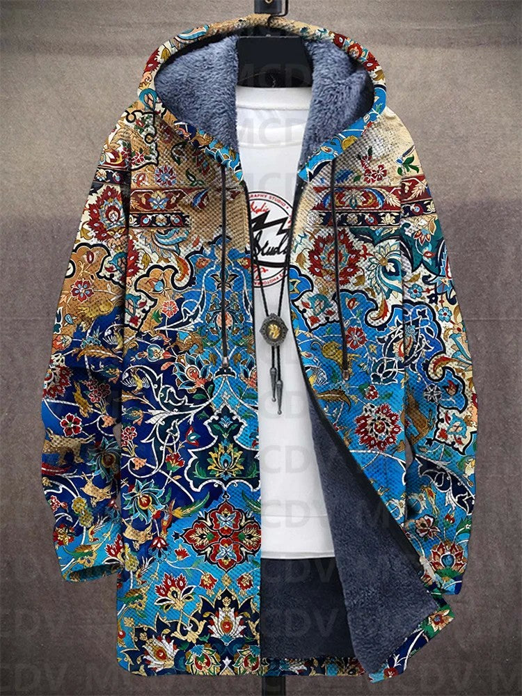 Unisex Retro Ethnic Pattern Print Plush Thick Long-Sleeved Sweater Cardigan Coat