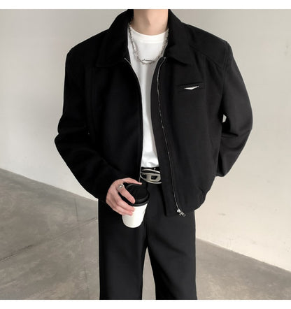 Short Jacket Men's Autumn Winter Handsome American Shoulder Pad Coat High-end Lapel Baseball Uniform