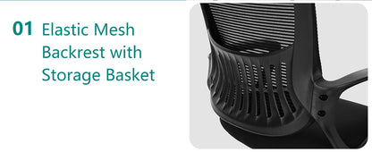 JHK Ergonomic Office Chair No Wheels with Comfy Armrest and Mesh Lumbar Support Back Basket Design for Guest Reception