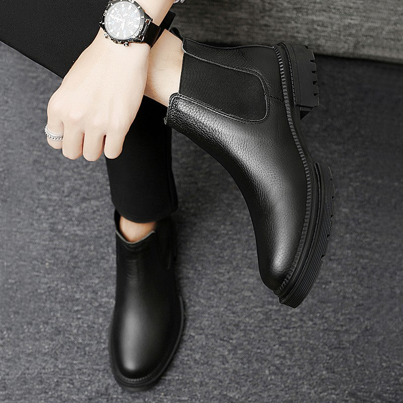 Genuine Leather Mens Chelsea Boots Slip on Male Casual Footwear All-match High Quality Ankle Boots Vintage Style Business Botas