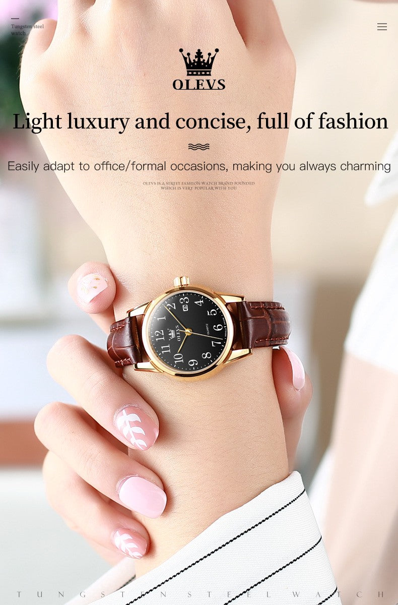 OLEVS Top Brand Quartz Watch For Women 50M Waterproof GMT  Watches Women's Sports Leather Strap Men Wristwtach Ultrathin