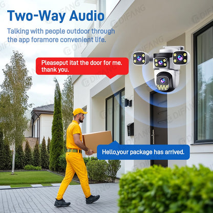 DIFANG 20MP 4 Screens WiFi Security Camera Outdoor 5X  Zoom Quad Lens Auto Tracking Waterproof Night Vision CCTV Cameras