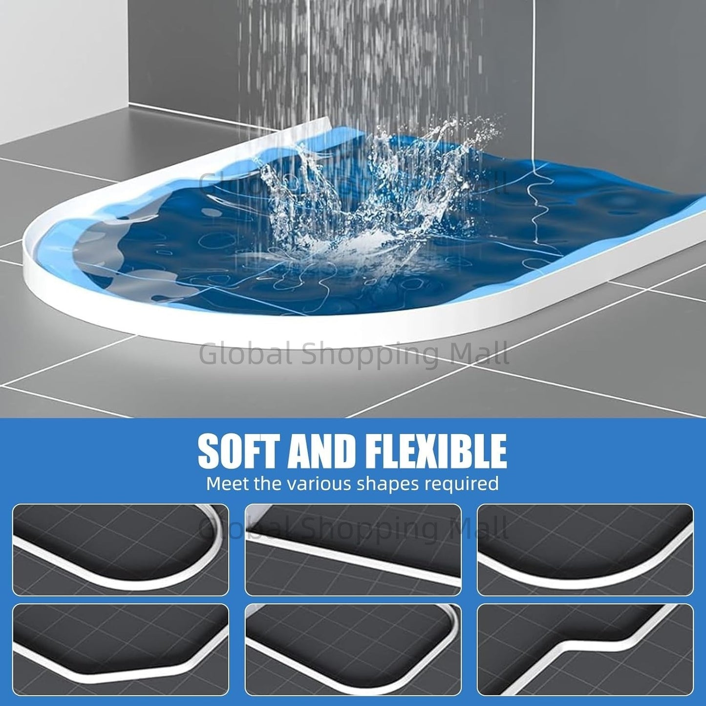 Barreira de Água Dobrável para Box de Chuveiro, Limite de Contenção de Água, Vedação Impermeável para Banheiro e Cozinha, Mantém a Água Dentro, Separação Seco/Molhado