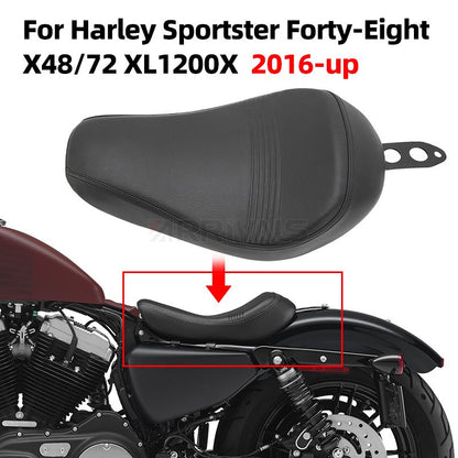 Banco Solo Preto Dianteiro para Piloto/Condutor de Moto para Harley Sportster XL 1200 883 72 Forty Eight 2016 em diante