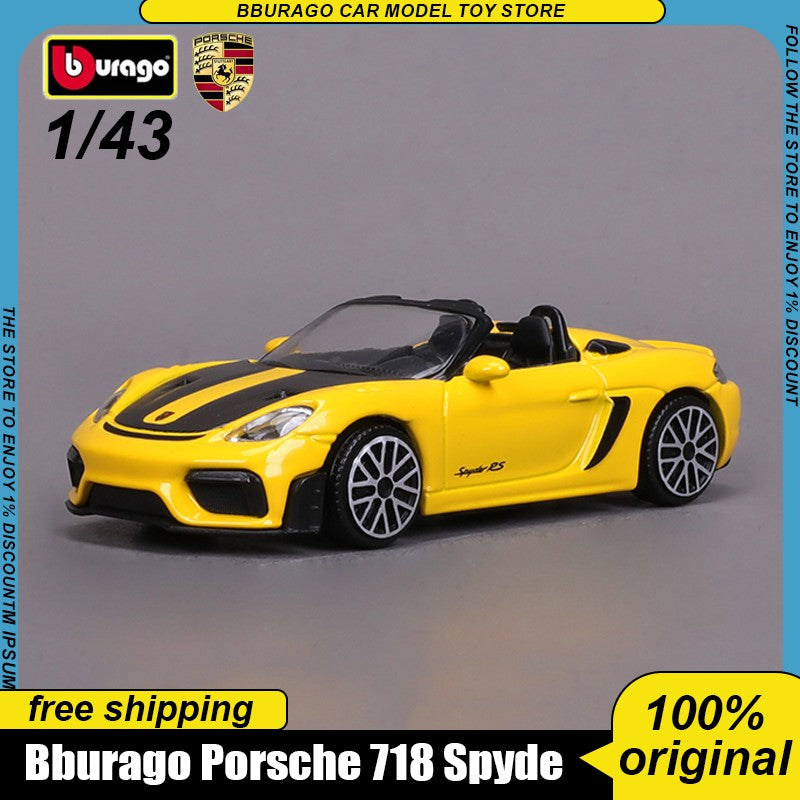Novidade em estoque Bburago 1:43 Porsche 718 Spyder Rs Liga Miniatura Modelo Diecast Lamborghini Revuelto Toyota Modelo de Carro de Brinquedo Presente para Criança