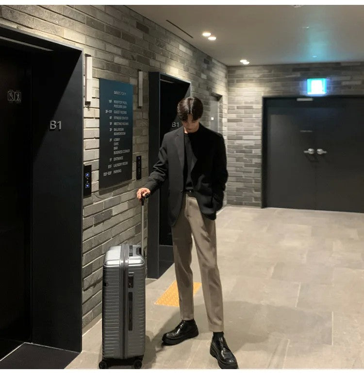 Korean Men's Casual Blazer Western-style Loose-fit Black Single-breasted Jacket Autumn Trendy Dongdaemun Style Clothes