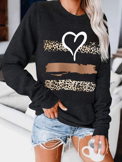 LOVE Print Crew Neck T shirt Casual Long Sleeve Autumn and winter top women's  T-shirt loose and comfortable black white