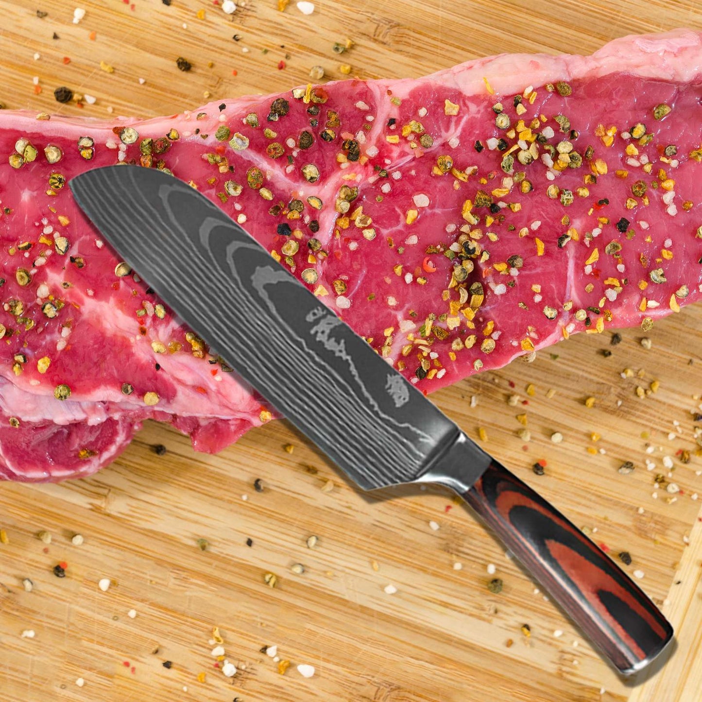 Conjunto de Facas de Chef 1-10 Peças Facas de Cozinha Padrão Damasco a Laser Faca Japonesa Santoku Afiada Cutelo Faca Utilitária para Fatiar