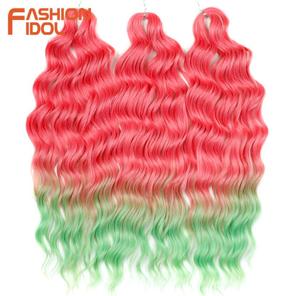 FASHION IDOL Cabelo de Crochê Torção Laranja Extensões de Cabelo Trançado de Onda Profunda Sintética Cabelo Onda de Água 24 Polegadas Fibra Resistente ao Calor