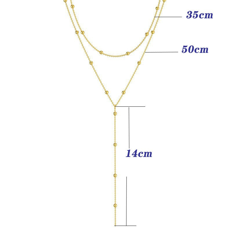 LATS Gold Color Double Layered Long Tassel Chain Necklaces for Women Simple Metal Geometric Bead Choker Necklace Fashion Jewelry