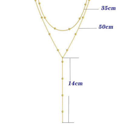 LATS Gold Color Double Layered Long Tassel Chain Necklaces for Women Simple Metal Geometric Bead Choker Necklace Fashion Jewelry