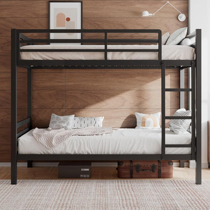 Cama de Metal Beliche para Adultos, com Escada e Guarda-Corpo, Espaço de Armazenamento Embaixo da Cama, Não Requer Box Spring