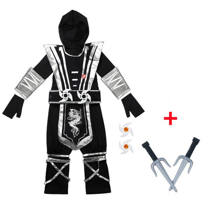 Children's Silver Dragon Ninja Costume Cartoon Masked Warrior Performance Outfit Halloween Anime Roleplay Holiday Party Costume