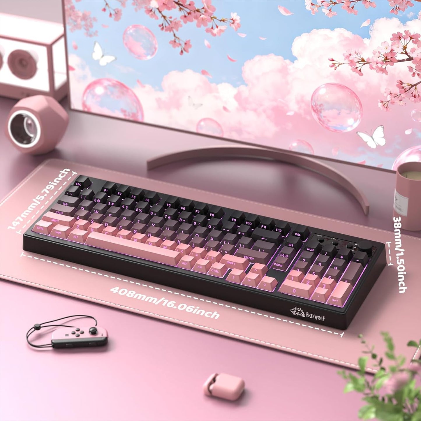 Attack shark K100 Wireless Gaming Keyboard,99 Keys Tri-Mode BT/2.4GHz/USB-C Creamy Color Keyboard with Number Pad RGB