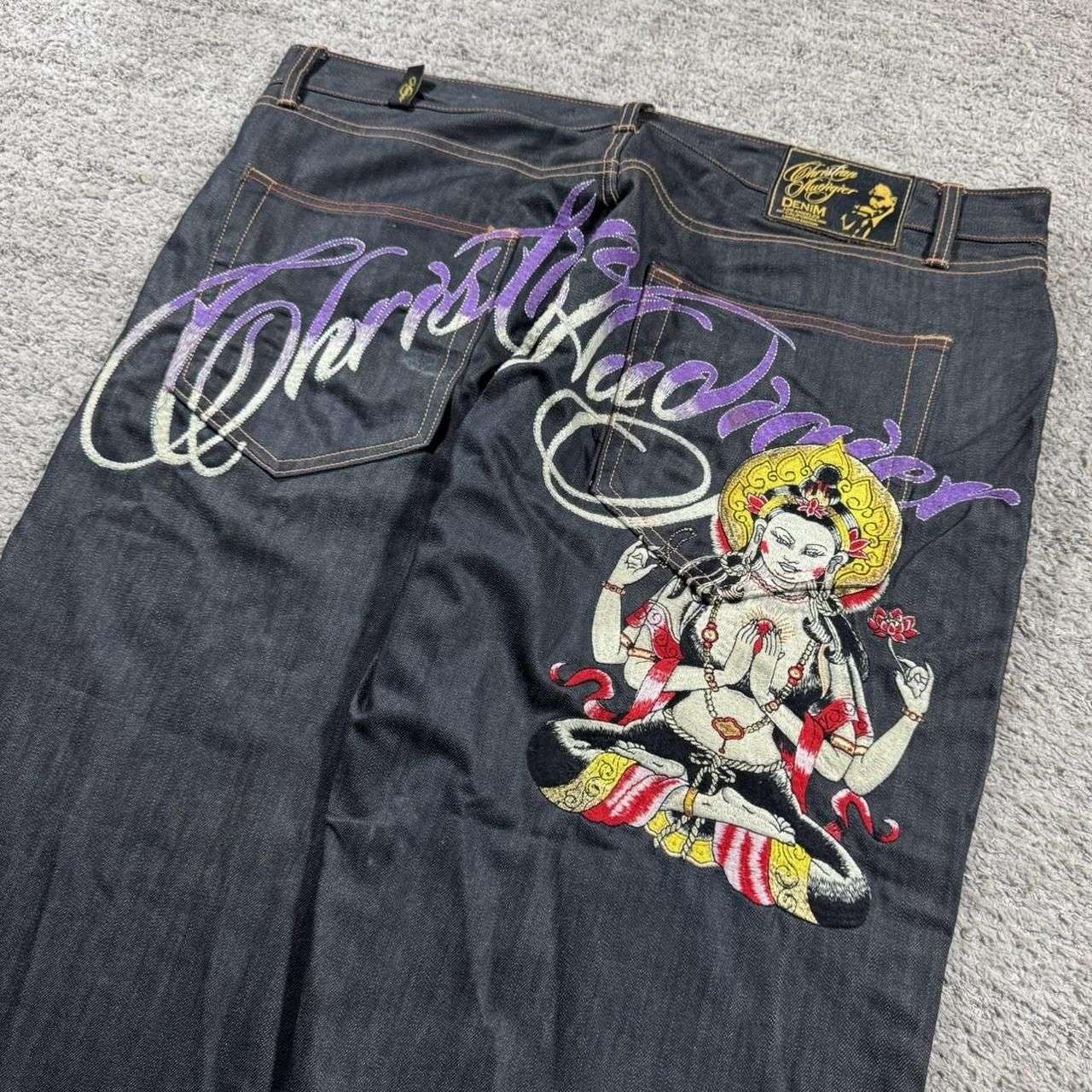 Baggy Wide Leg Y2K 2000s Loose Jeans Embroidered Buddha Casual Denim Pants Harajuku High Waist Straight Jeans Y2k Women Clothing