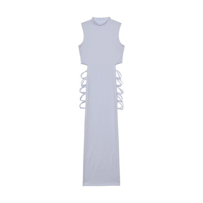 Criss Cross Cut Out Dress, Sexy Bodycon Mock Neck Sleeveless Dress, Women's Clot