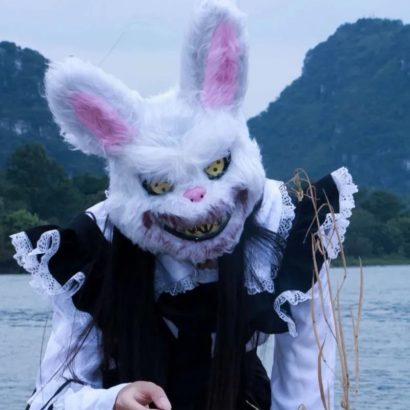? Halloween Party Cosplay Scary Bloody Bear Rabbit Mask Make-up Animal Plush Face Mask Props Headcover Masquerade Carnival Mask