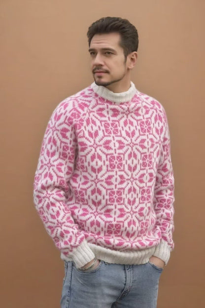 New Style Simple Retro Fresh Jacquard Sweater Loose Street Pullover Contrast Color Long Sleeve Knitted