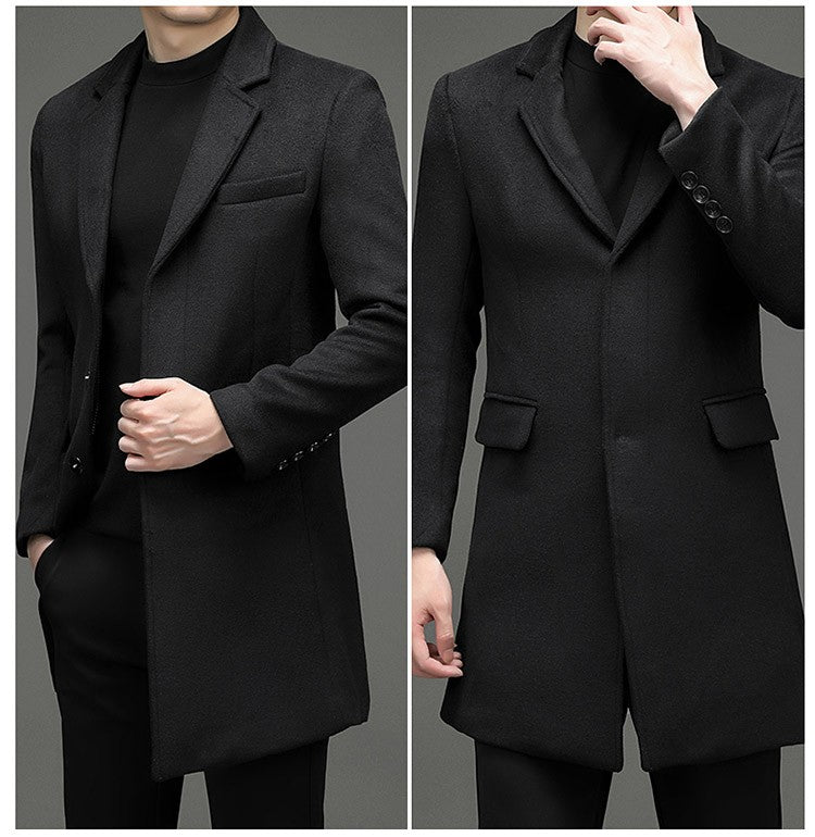COMXZ 2025 Winter Woolen Trench Coat Men Retro Thick Cashmere Coat Korean Street Man Clothes Lightw Luxury Wool Blends Overcoat