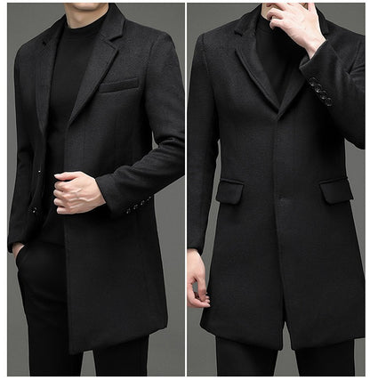 COMXZ 2025 Winter Woolen Trench Coat Men Retro Thick Cashmere Coat Korean Street Man Clothes Lightw Luxury Wool Blends Overcoat