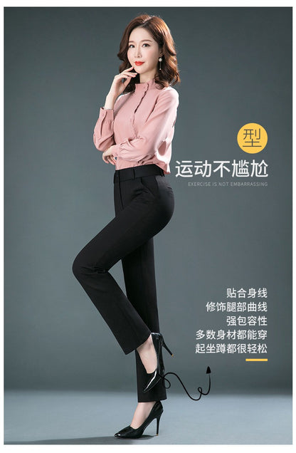 Stretch High Waist Trousers Women's Fashion Casual Pants Black Khaki Navy Blue Slacks Women Pantalones