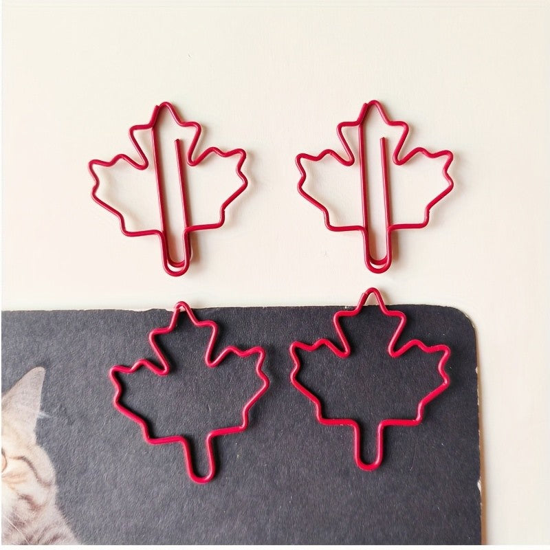 10/20/30pcs Red Maple Leaf Paper Clips - Durable Metal Autumn-Inspired Design for Office, School, Home Organization
