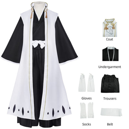 Anime Kuchiki Byakuya Cosplay Costume wig Kimono Gotei 13 Captain White Cloak Combat Uniform Adult Man Halloween Carnival Suit