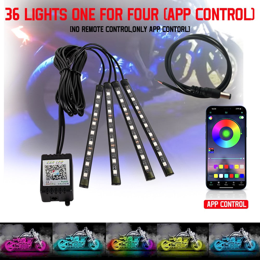 Faixa de luz de LED neon para motocicleta, kit de lâmpada UnderGlow com controle remoto sem fio RGB para Harley Yamaha, faixa de luz decorativa para carro