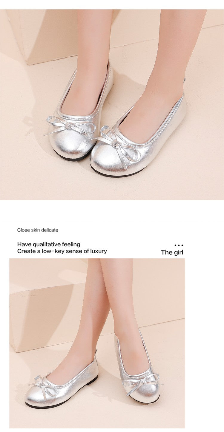 Elegant Girls Shoes Metal Colored Princess Casual Flats Soft Mary Jane Shoe Children Gold Silver Classic Ballet Flats Shoe 26-37