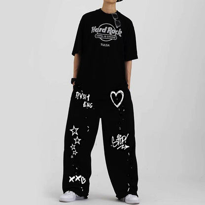 2024 American style quick drying striped sports pants women's summer new loose wide leg thin dopamine  new loose widcasual pants