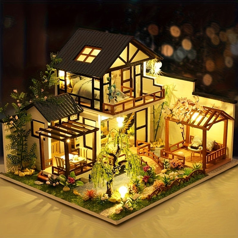 1 unidade, Casa de Bonecas de Madeira DIY, Kit de Montagem de Modelo, Quebra-cabeça 3D, Presentes de Aniversário e Natal para adolescentes e adultos, Micro Modelo de Decoração para Casa