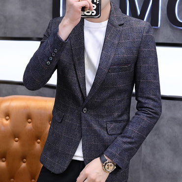 The 2025 autumn checkered suit jacket is a stylish, cool, casual, business and trendy Korean-style fitted suit jacket top
