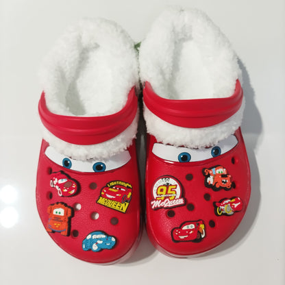 Pixar Relâmpago McQueen Desenho Animado Impermeável Adicionar Pelúcia Chinelos de Buraco Sandálias Ao Ar Livre Sandálias Casuais Inverno Quente Presente