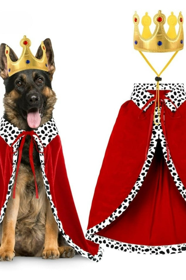 Fantasia de Capa de Rei de Cachorro de Halloween, Adorável e Engraçada, com Coroa, Capa de Rei Ajustável para Cães Grandes, Gatos, Suprimentos para Festas de Cosplay