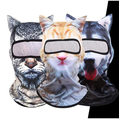 3D Cat Ski Balaclava Cute Animal Face Covering Full Face Hood Novelty Motorcycle Motocross Mask Windproof Warm Snowboard Hat