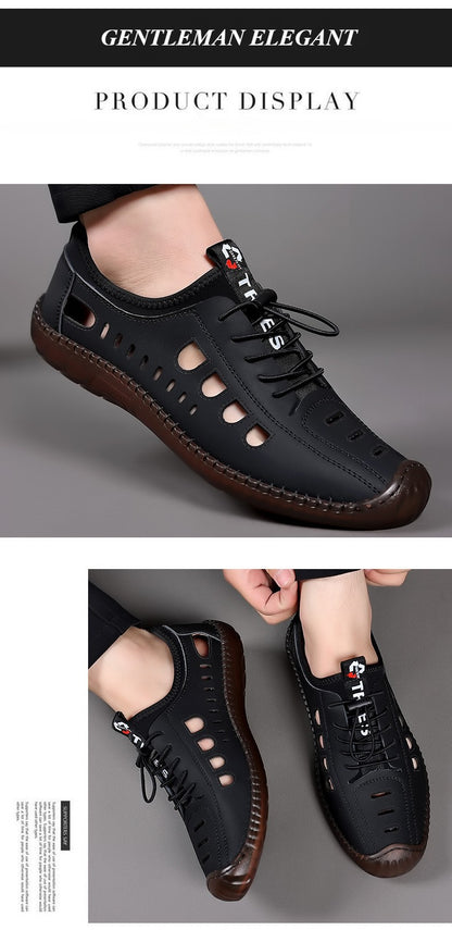 Summer Men's Leather Sandals Tendon Sole Slip on Flat Casual Sandals Outdoor Beach Sandal Shoes for Men Sandalias De Hombre 2025