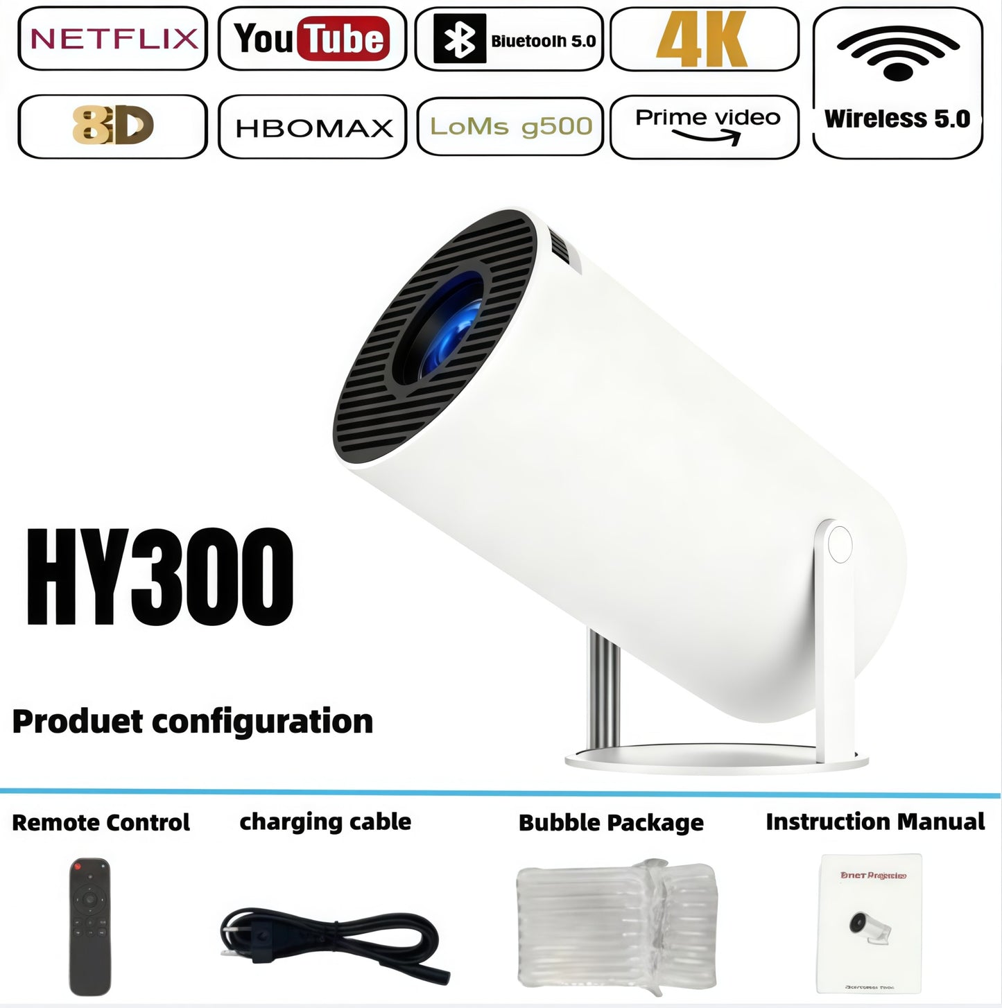 Novo Projetor 4K Android 11 HY300 Wifi6 290ANSI Allwinner H713 BT5.0 1080P 1280*720P Cinema Projetores Portáteis para Exterior?